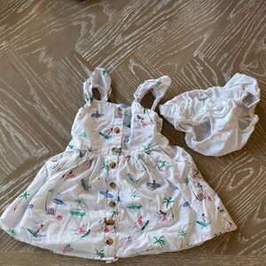 Janie and Jack White Baby Dress with Tropical Print